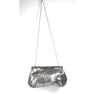 Vintage La Regale Metallic Silver & Black Evening Fabric Chain Bag Crossbody